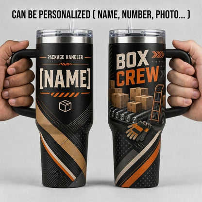 Personalized Package Handler Box Crew 40oz Tumbler with Handle - Custom Name Gift for Warehouse Workers