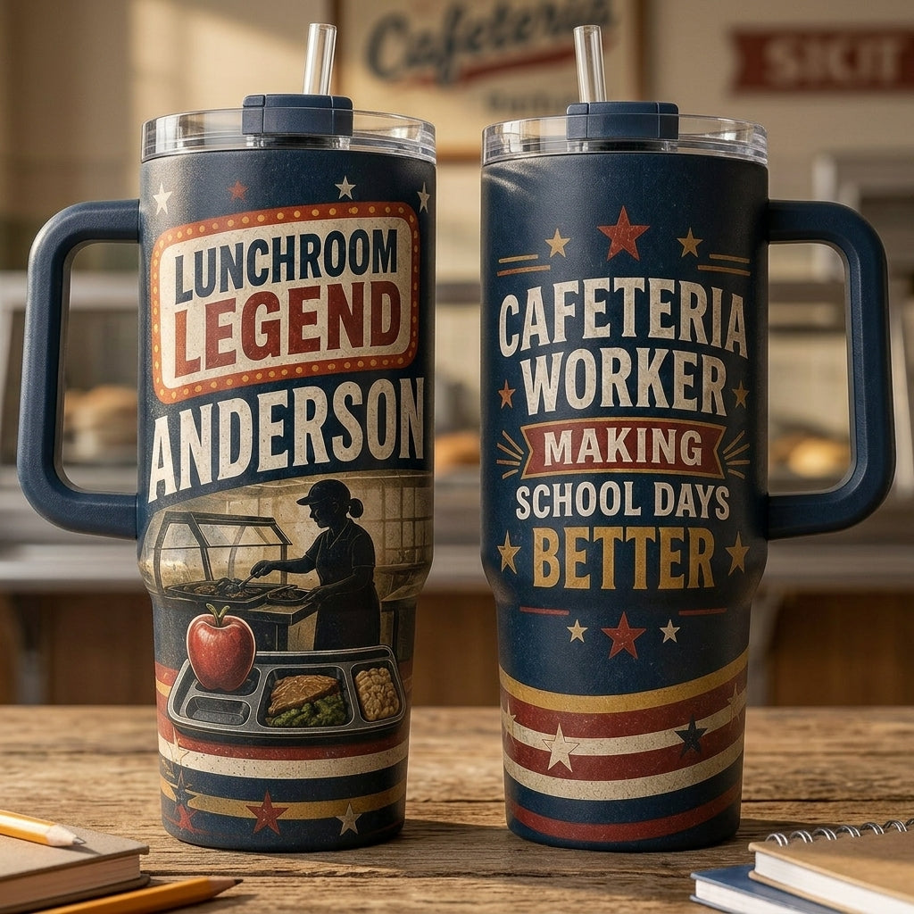 Personalized Lunchroom Legend 40oz Tumbler with Handle - Custom Cafeteria Worker Gift