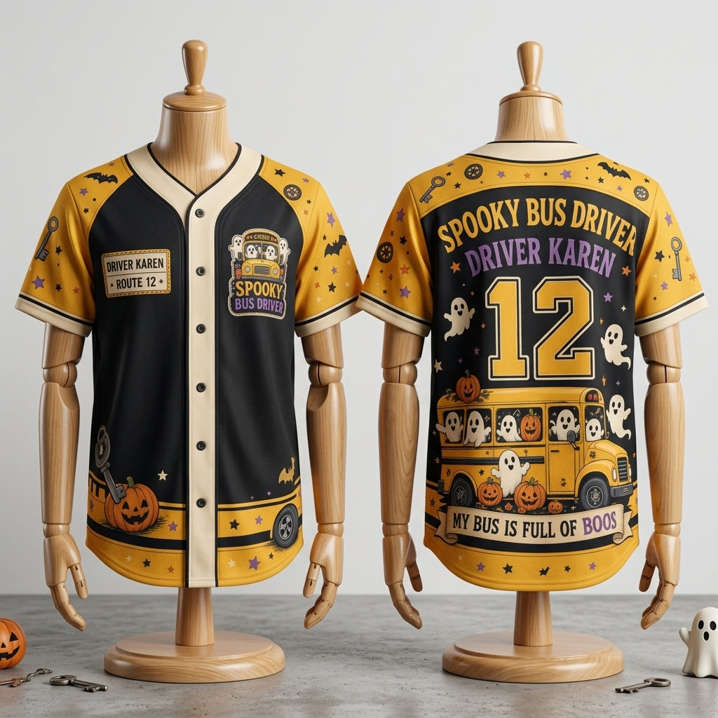 Personalized Spooky Bus Driver Halloween Baseball Jersey - Custom Name & Number My Bus Is Full Of Boos Graphic Shirt