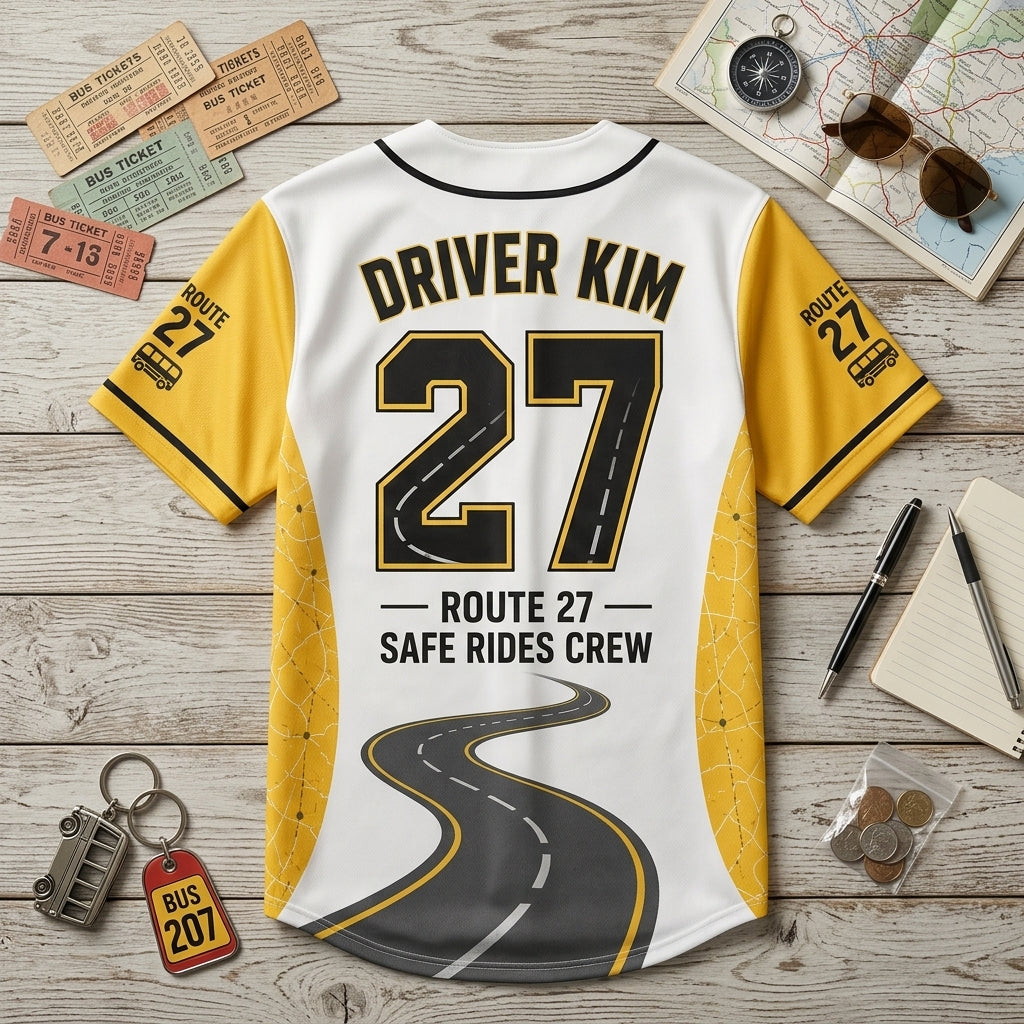 Personalized Bus Driver Baseball Jersey - Custom Name & Number Safe Rides Crew Uniform