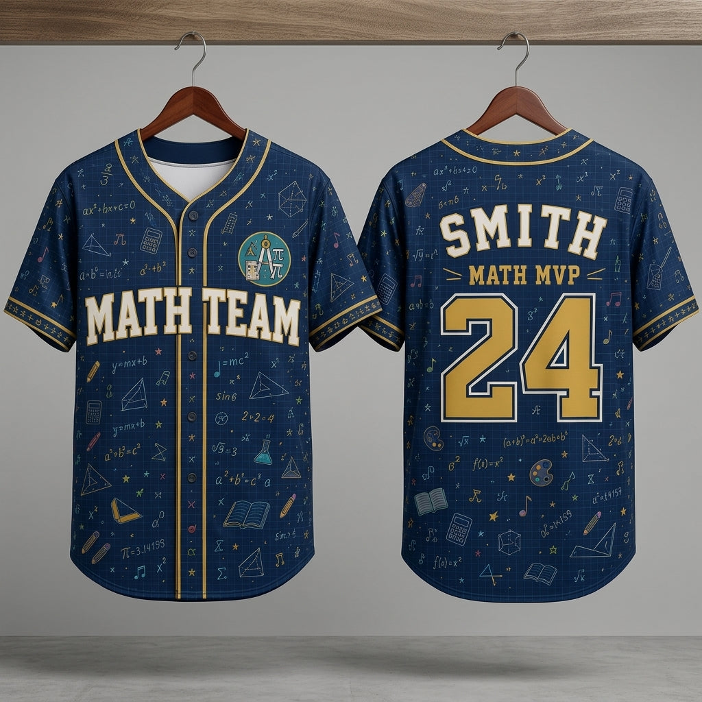Personalized Math Team Baseball Jersey - Custom Name & Number Math MVP Jersey for Students & Teachers