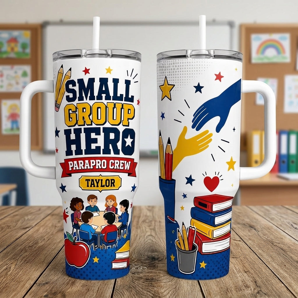 Personalized Small Group Hero Parapro Crew 40oz Tumbler with Handle - Custom Name Gift for Teacher Assistants