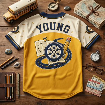 Personalized School Bus Driver Baseball Jersey - Custom Name Bus Crew Route Hero Athletic Shirt