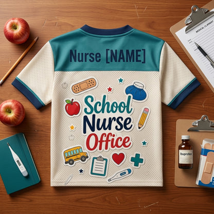 Personalized School Nurse Office Football Jersey - Custom Name Healthcare Professional Mesh Athletic Shirt