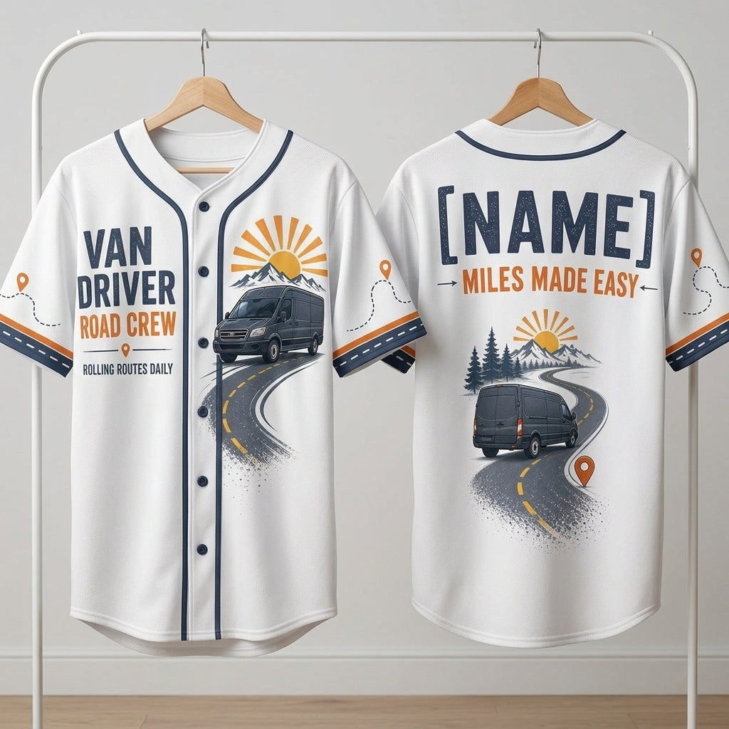 Personalized Van Driver Road Crew Baseball Jersey - Custom Name Delivery Driver Gift