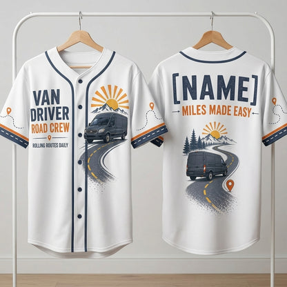 Personalized Van Driver Road Crew Baseball Jersey - Custom Name Delivery Driver Gift
