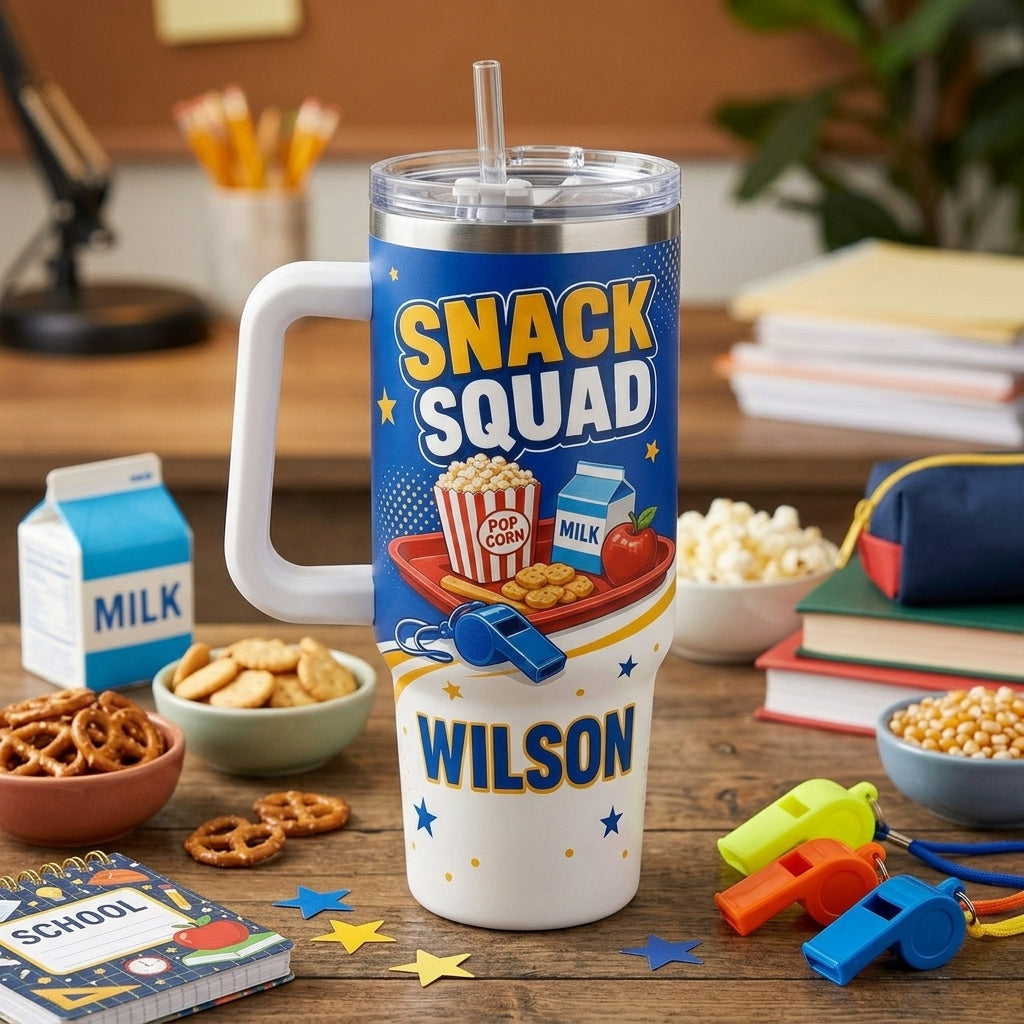Personalized Cafeteria Crew Snack Squad 40oz Tumbler with Handle - Custom School Lunch Lady Gift