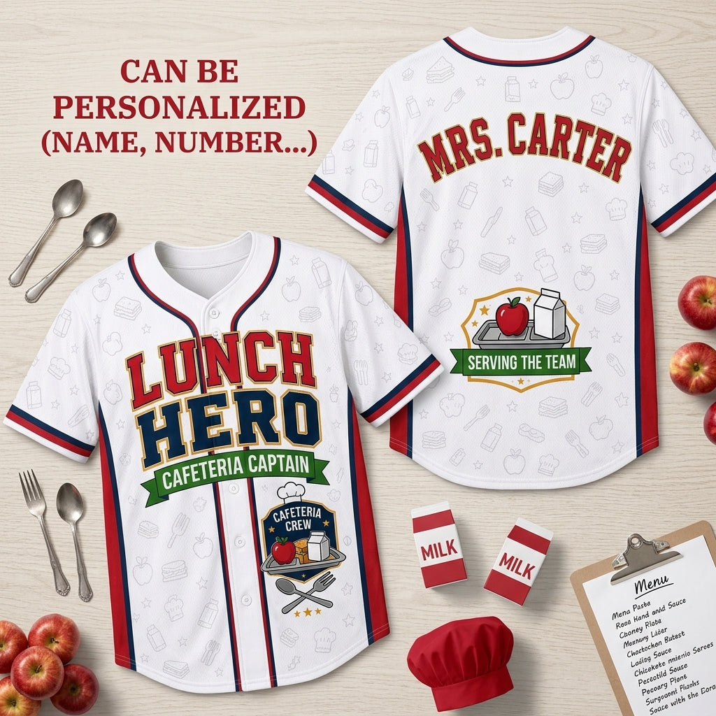 Personalized Lunch Hero Baseball Jersey - Custom Cafeteria Captain Uniform for School Staff Gift