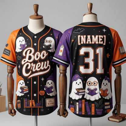 Personalized Boo Crew Halloween Baseball Jersey - Custom Name Ghost Reader Book Lover Spooky Season Apparel
