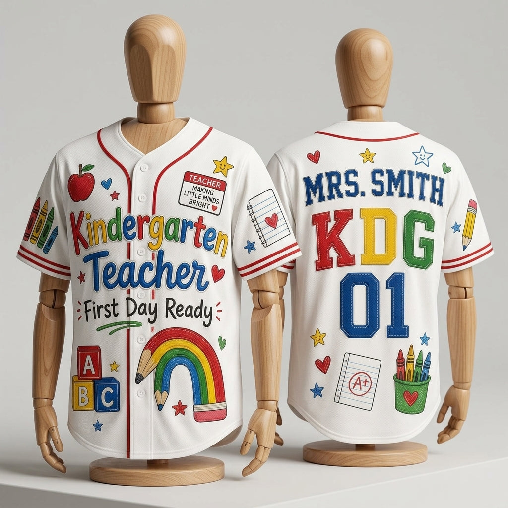 Personalized Kindergarten Teacher Baseball Jersey - Custom Name and Grade Back to School Shirt