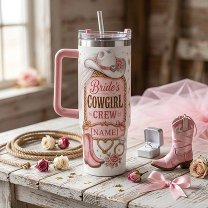 Personalized Bride's Cowgirl Crew 40oz Tumbler with Handle - Custom Western Bachelorette Gift