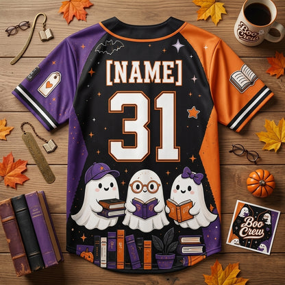 Personalized Boo Crew Halloween Baseball Jersey - Custom Name Ghost Reader Book Lover Spooky Season Apparel