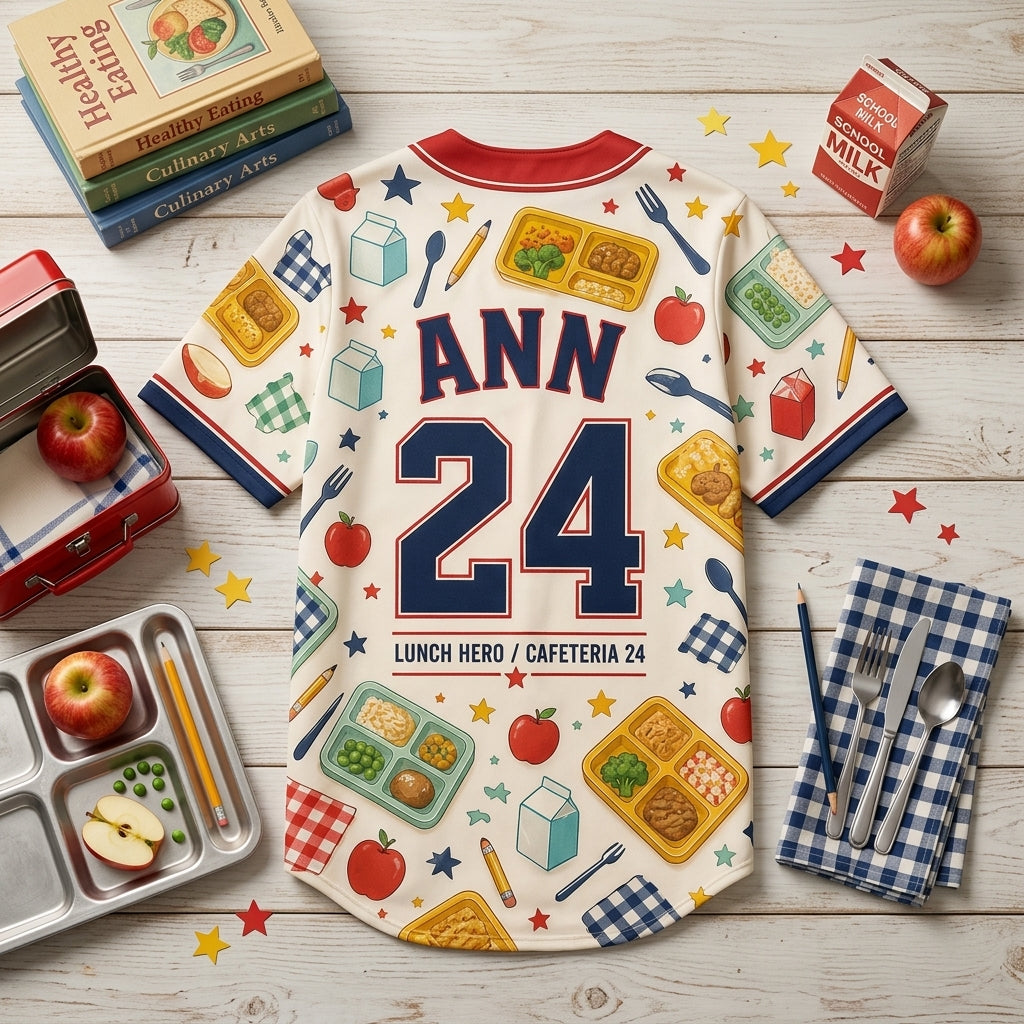 Personalized Cafeteria Crew Baseball Jersey - Custom Name & Number Lunch Hero School Staff Shirt