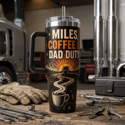 Personalized Best Dad on 18 Wheels 40oz Tumbler with Handle - Custom Trucker Dad Gift