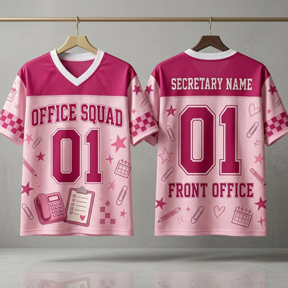 Personalized Office Squad Mesh Football Jersey - Custom Name & Number Pink Front Office Shirt
