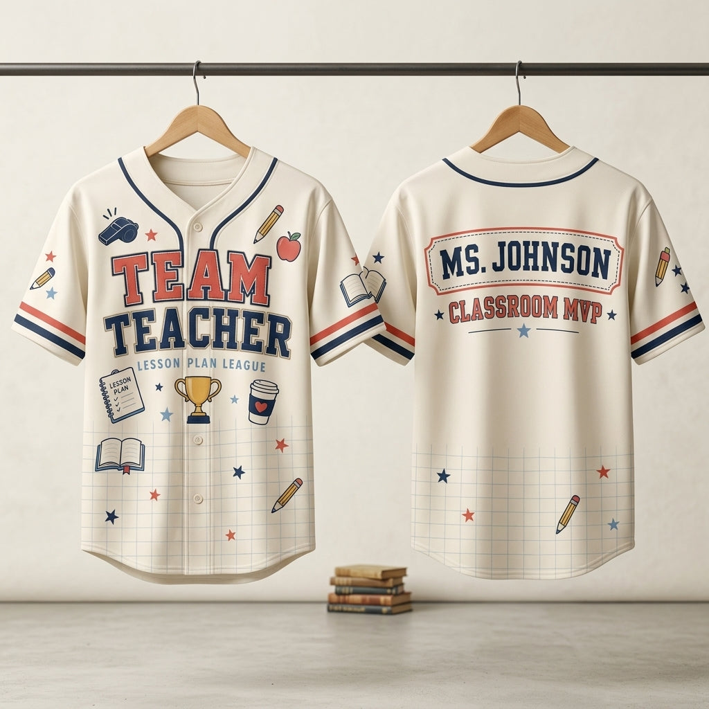 Personalized Team Teacher Baseball Jersey - Custom Classroom MVP Name Jersey Gift