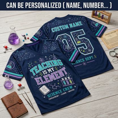 Personalized Science Teacher Football Jersey - Custom Name Science Crew Navy Hybrid Mesh Sports Shirt