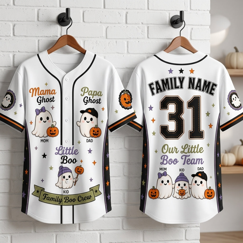 Personalized Family Boo Crew Halloween Baseball Jersey - Custom Name and Number Ghost Team Shirt