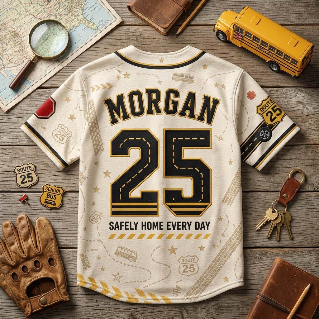 Personalized School Bus Driver Baseball Jersey - Custom Name and Number Route Squad Gift