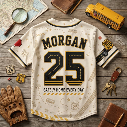 Personalized School Bus Driver Baseball Jersey - Custom Name and Number Route Squad Gift