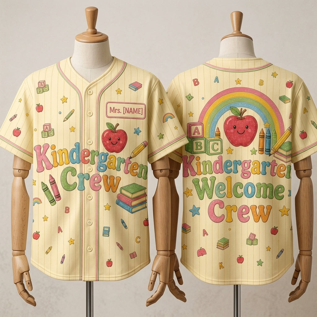 Personalized Kindergarten Crew Teacher Baseball Jersey - Custom Name Welcome Crew School Shirt