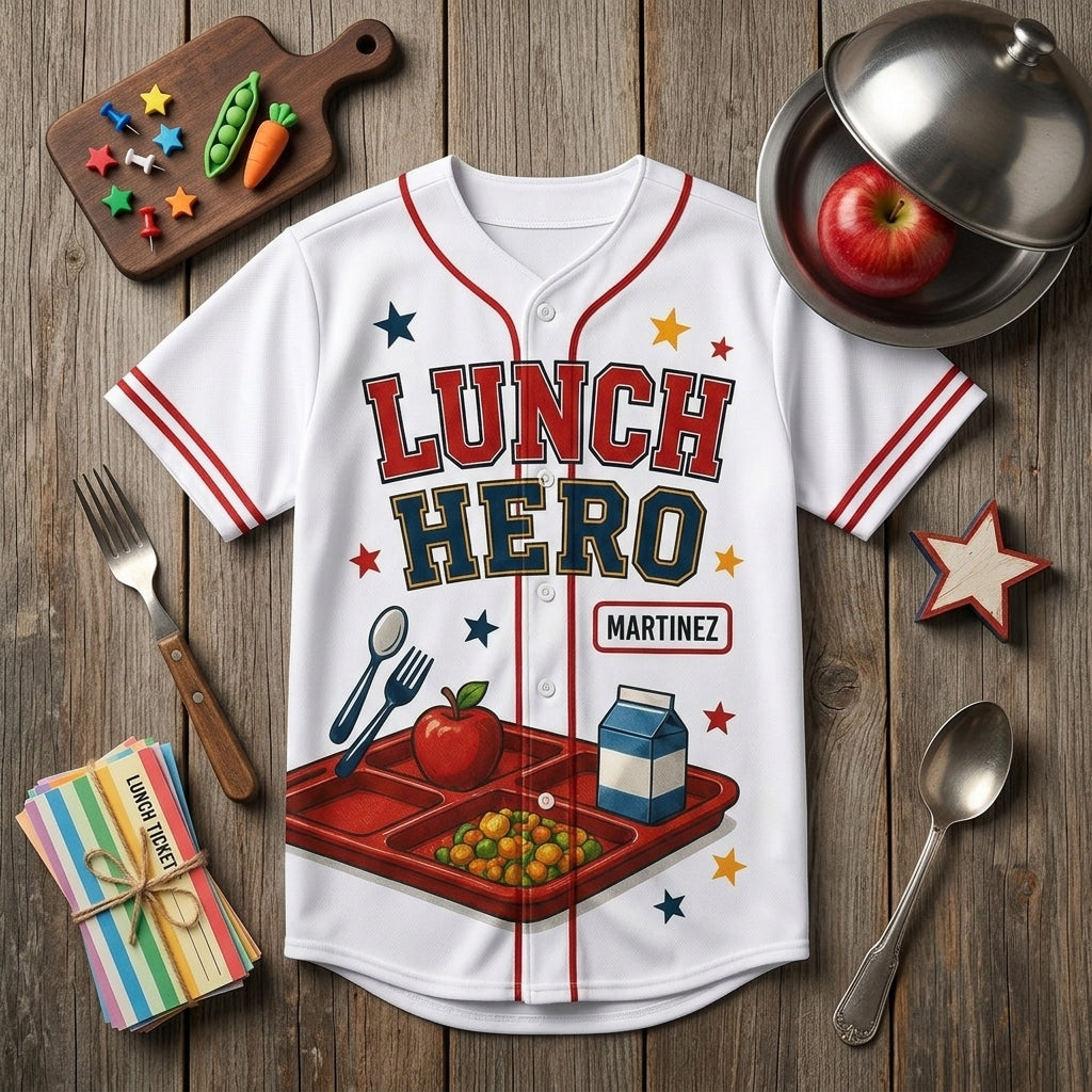 Personalized Lunch Hero Baseball Jersey - Custom Name Gift for School Cafeteria Workers & Staff