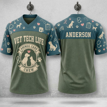 Personalized Vet Tech Life Animal Care Crew Football Jersey - Custom Name Veterinary Professional Gift - football jersey product view 3