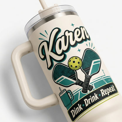 Personalized Pickleball Life 40oz Tumbler with Handle, Custom Name Court Crew Gift for Pickleball Players