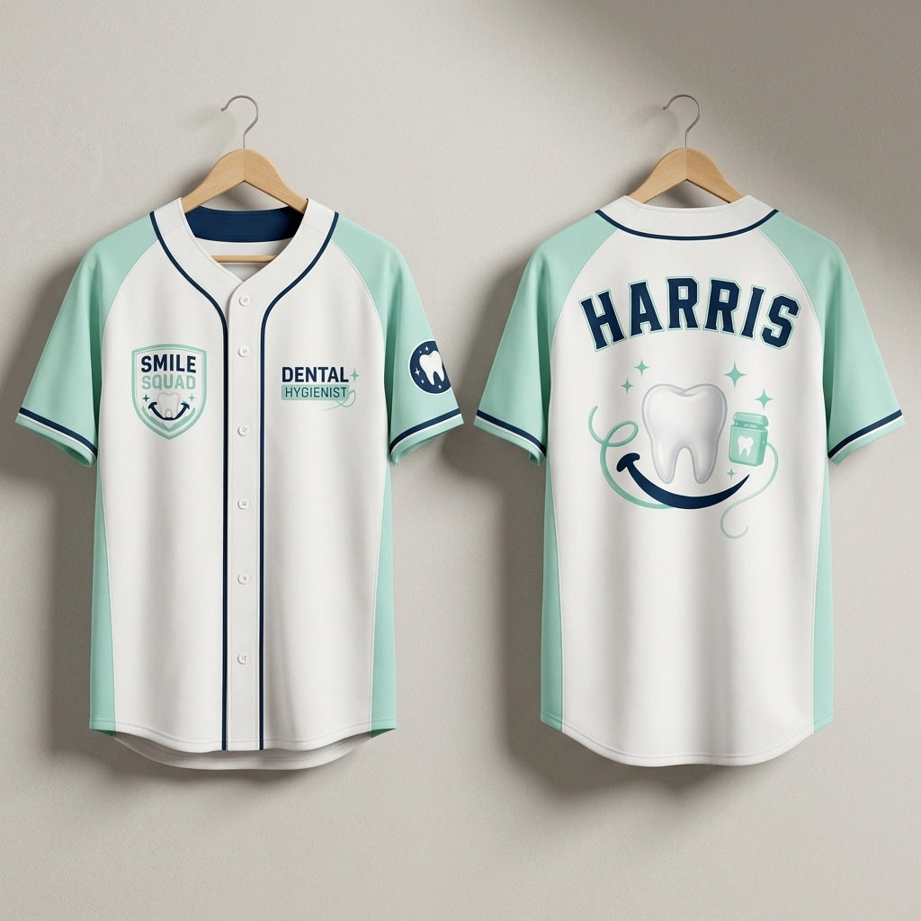 Personalized Dental Hygienist Baseball Jersey - Custom Name Smile Squad Tooth Design Sports Shirt