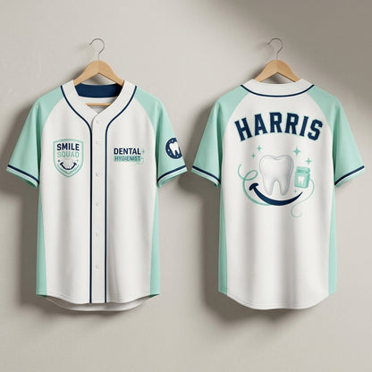 Personalized Dental Hygienist Baseball Jersey - Custom Name Smile Squad Tooth Design Sports Shirt