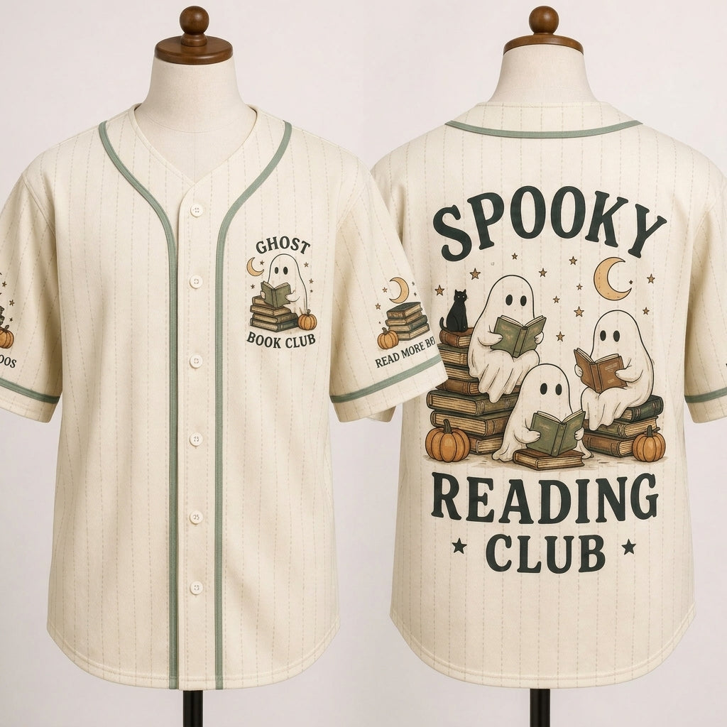Spooky Reading Club Ghost Book Club Baseball Jersey - Aesthetic Read More Boos Halloween Gift for Book Lovers