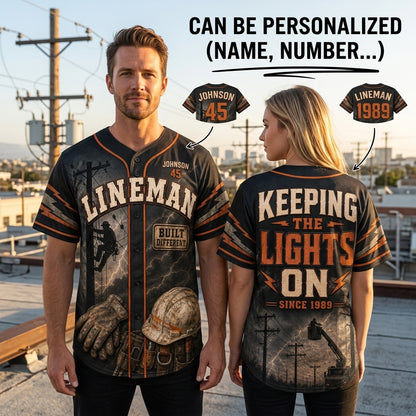 Personalized Lineman Baseball Jersey - Custom Power Line Worker Shirt - Keeping The Lights On Gift for Utility Workers