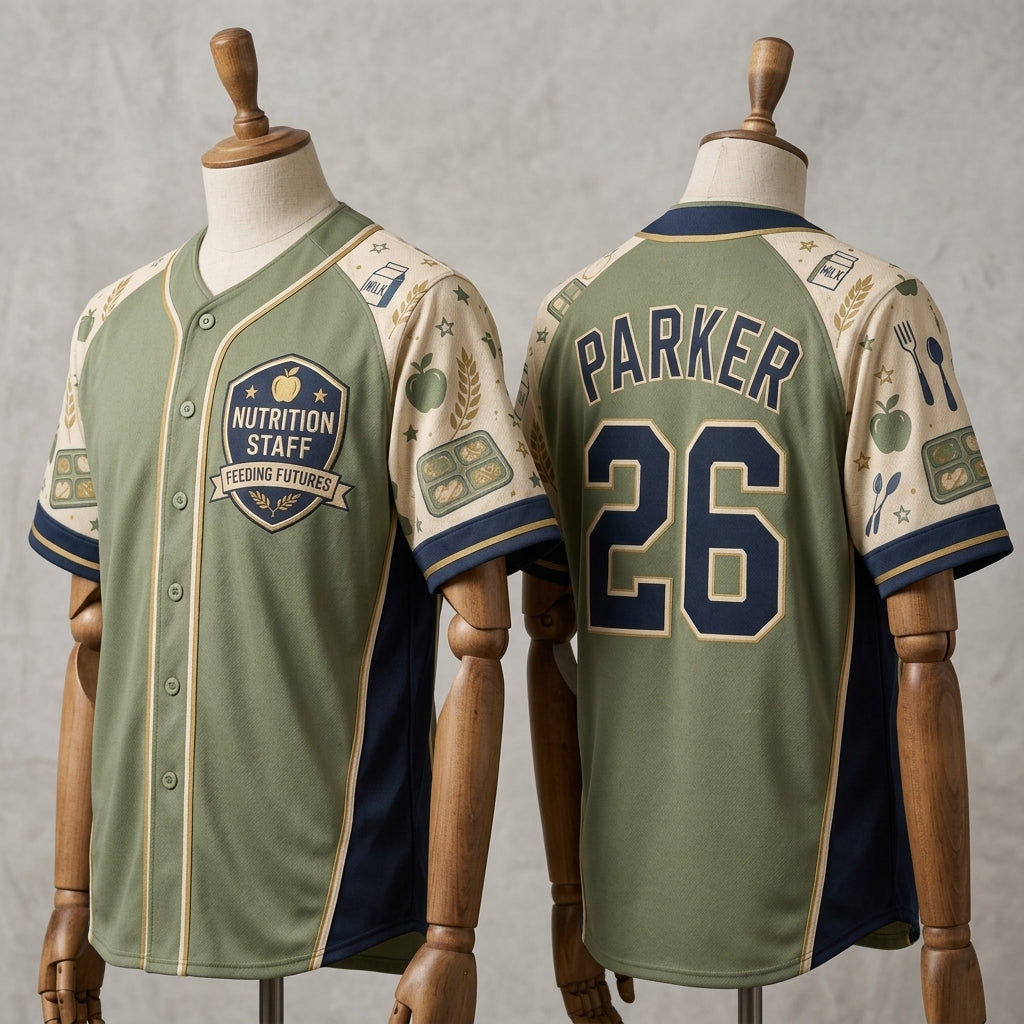 Personalized Nutrition Staff Feeding Futures Baseball Jersey - Custom Name and Number School Lunch Hero Uniform
