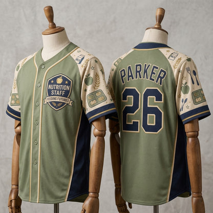 Personalized Nutrition Staff Feeding Futures Baseball Jersey - Custom Name and Number School Lunch Hero Uniform