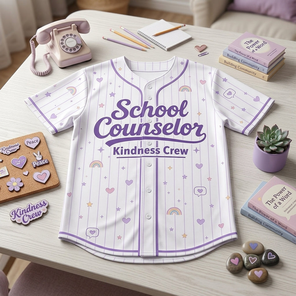 Personalized School Counselor Baseball Jersey - Kindness Crew Custom Name & Number Teacher Gift