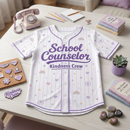 Personalized School Counselor Baseball Jersey - Kindness Crew Custom Name & Number Teacher Gift