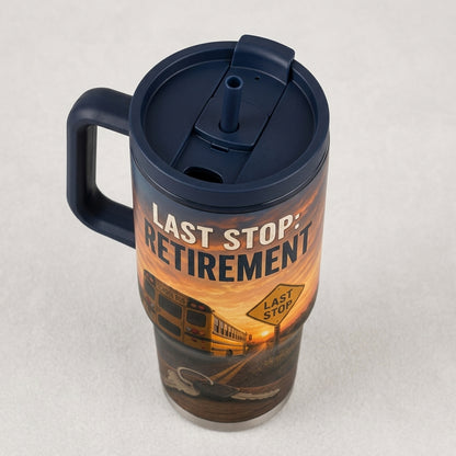 Personalized School Bus Driver Retirement Gift - One Last Route 40oz Tumbler with Handle
