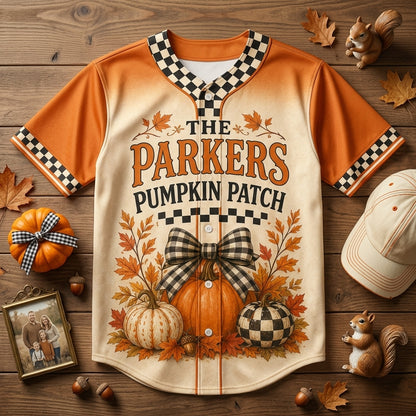 Personalized Pumpkin Patch Family Baseball Jersey - Custom Name and Number Fall Autumn Apparel