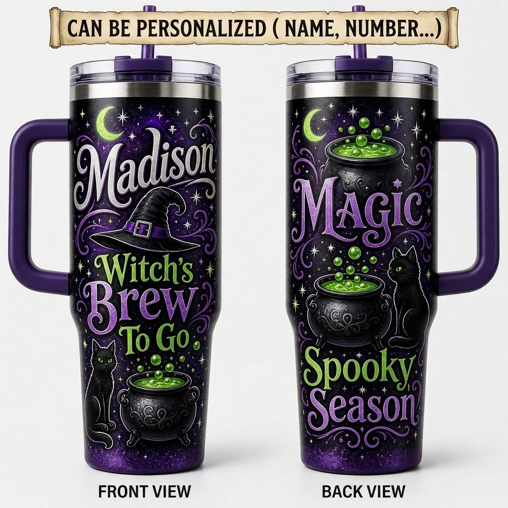 Personalized Witch's Brew 40oz Tumbler with Handle - Custom Name Spooky Season Gift