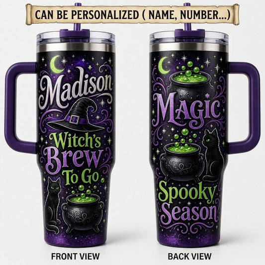 Personalized Witch's Brew 40oz Tumbler with Handle - Custom Name Spooky Season Gift