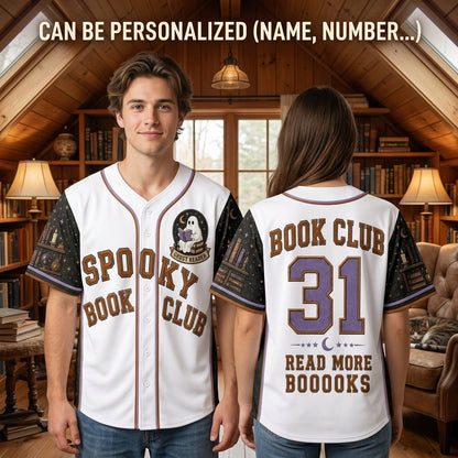 Personalized Spooky Book Club Baseball Jersey - Ghost Reader Halloween Gift for Book Lovers - Custom Name and Number