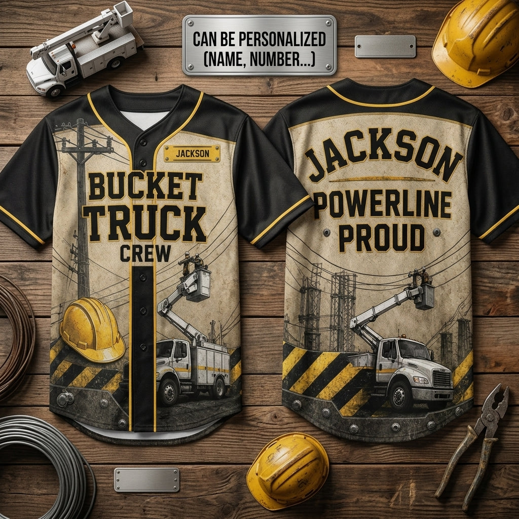 Personalized Lineman Baseball Jersey - Bucket Truck Crew Powerline Proud Custom Name Utility Worker Gift