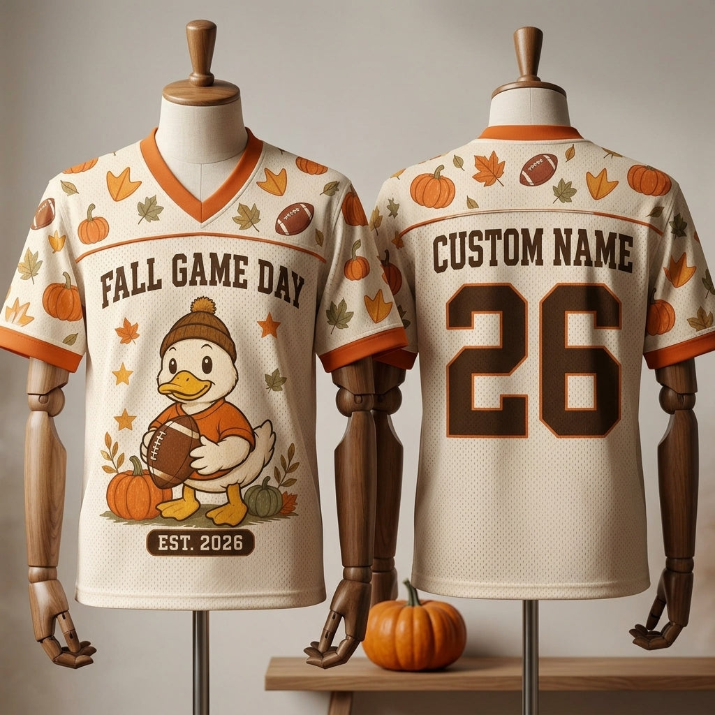 Personalized Fall Game Day Duck Football Jersey - Custom Name and Number Autumn Sports Apparel