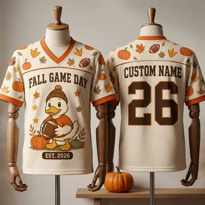 Personalized Fall Game Day Duck Football Jersey - Custom Name and Number Autumn Sports Apparel