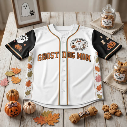 Personalized Ghost Dog Mom Halloween Baseball Jersey - Custom Name & Number My Dog Is My Boo Shirt
