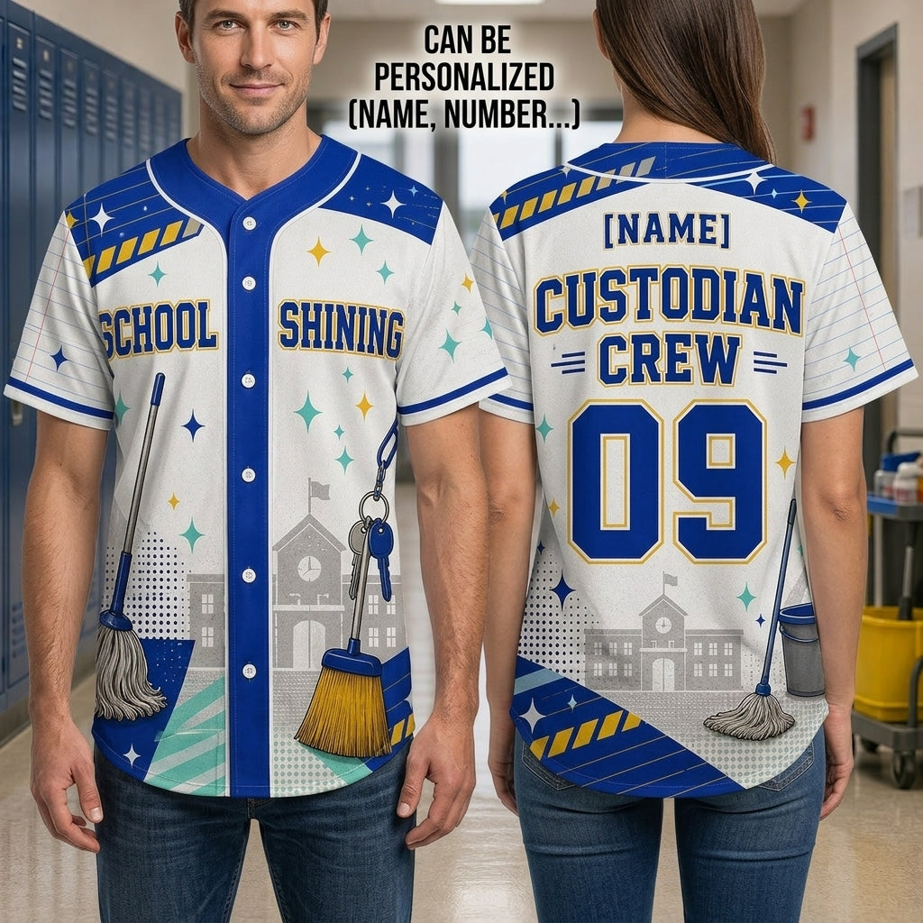 Personalized School Custodian Crew Baseball Jersey - Custom Name and Number Janitor Uniform Gift - baseball jersey product view 2