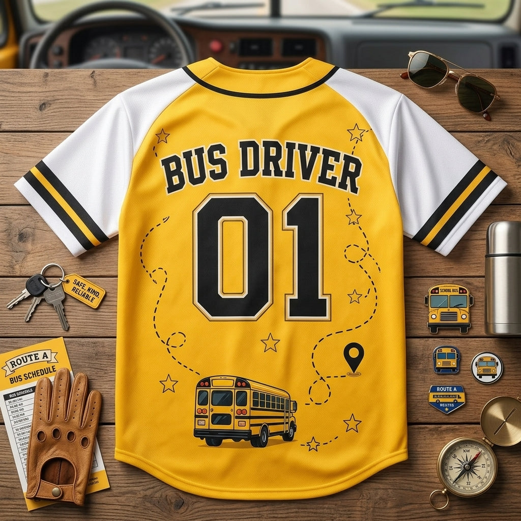 Personalized World's Best School Bus Driver Baseball Jersey - Custom Route Name and Number Athletic Shirt