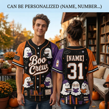 Personalized Boo Crew Halloween Baseball Jersey - Custom Name Ghost Reader Book Lover Spooky Season Apparel