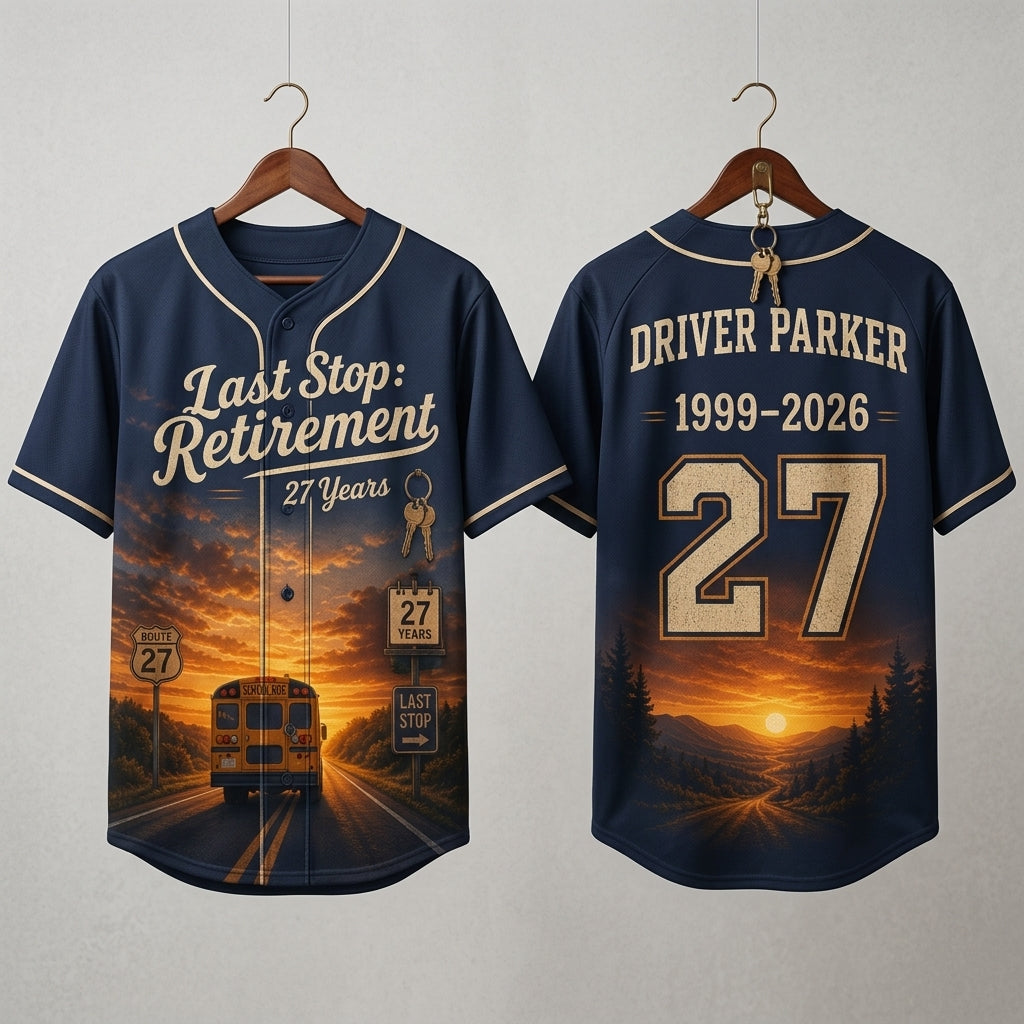 Personalized School Bus Driver Retirement Baseball Jersey - Custom Name & Years Service Gift