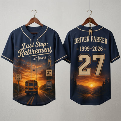 Personalized School Bus Driver Retirement Baseball Jersey - Custom Name & Years Service Gift